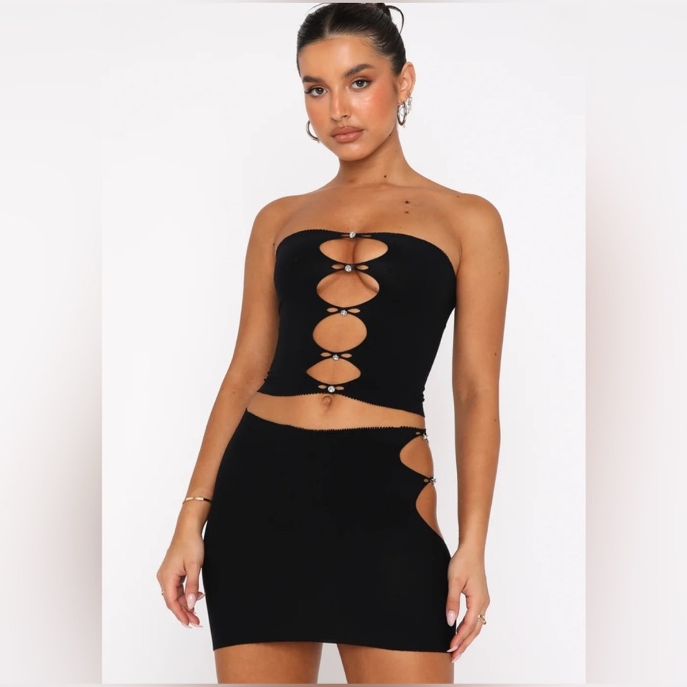 White Fox Boutique Black Cut-Out Skirt Set
